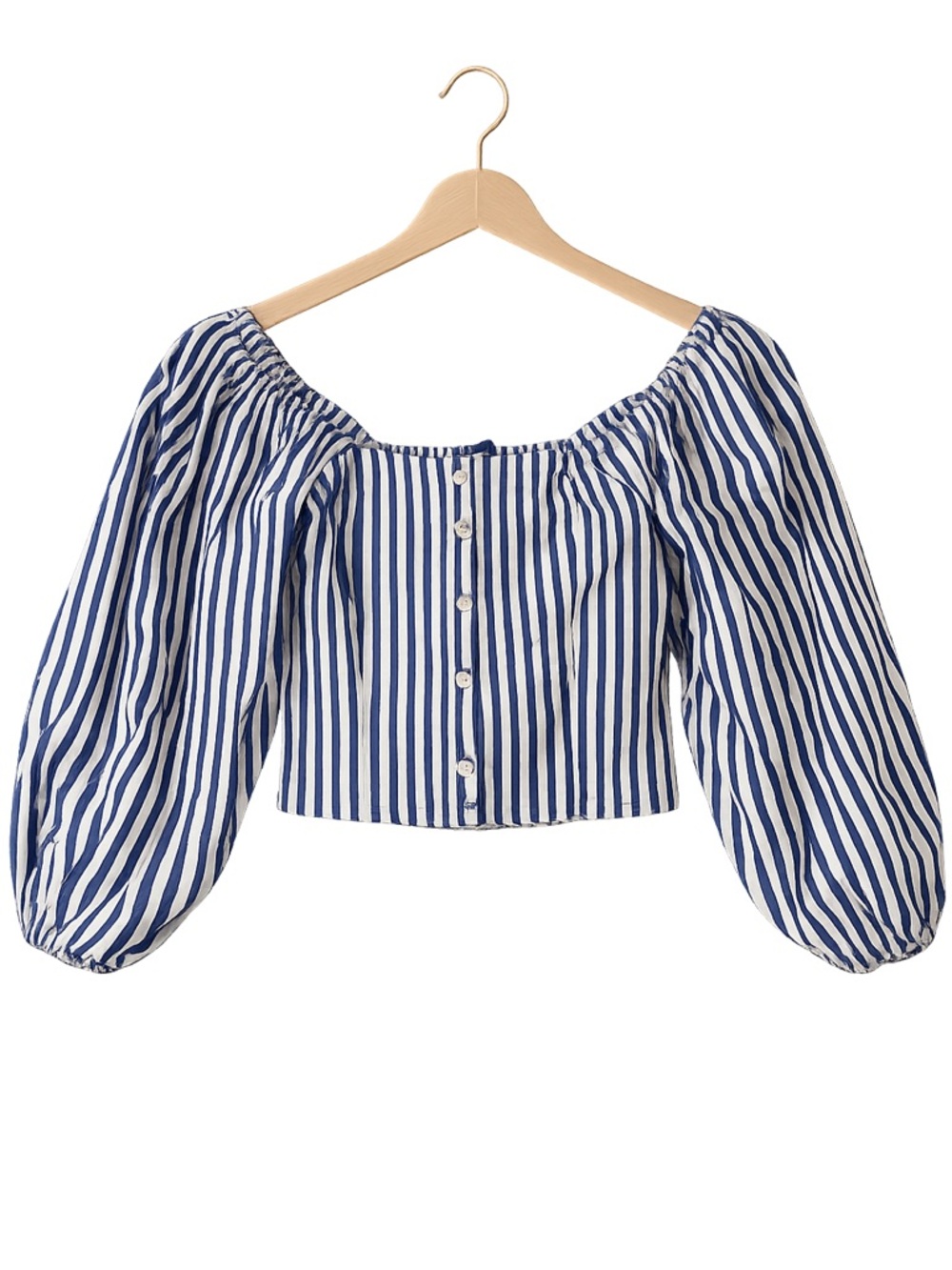 Forever 21 Navy and White Striped Puff Sleeve Crop Top Size Small